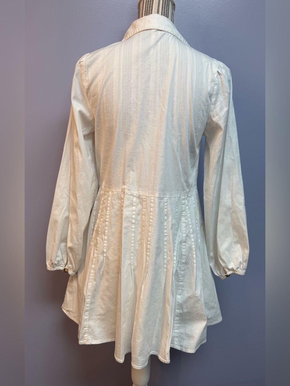 NWT Free People marvelous Mia long sleeve Button-Front Ivory Mini Shirt Dress XS - Picture 6 of 16
